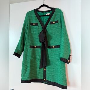 Pomander Place Green Tweed Blazer Coat with Black Trim